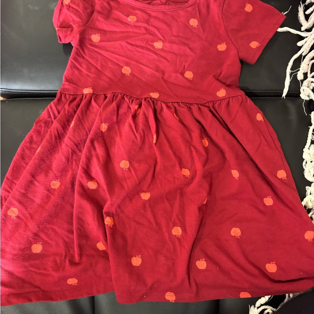 Charming Red Kids Dress with Apple Print